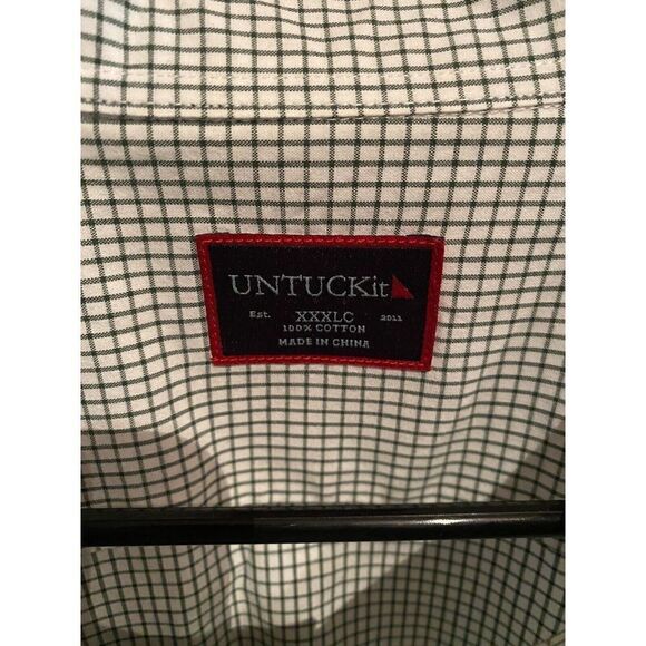 Untuckit Mens 3XLC Long Sleeve Button Down Shirt White Green Plaid - Picture 3 of 6